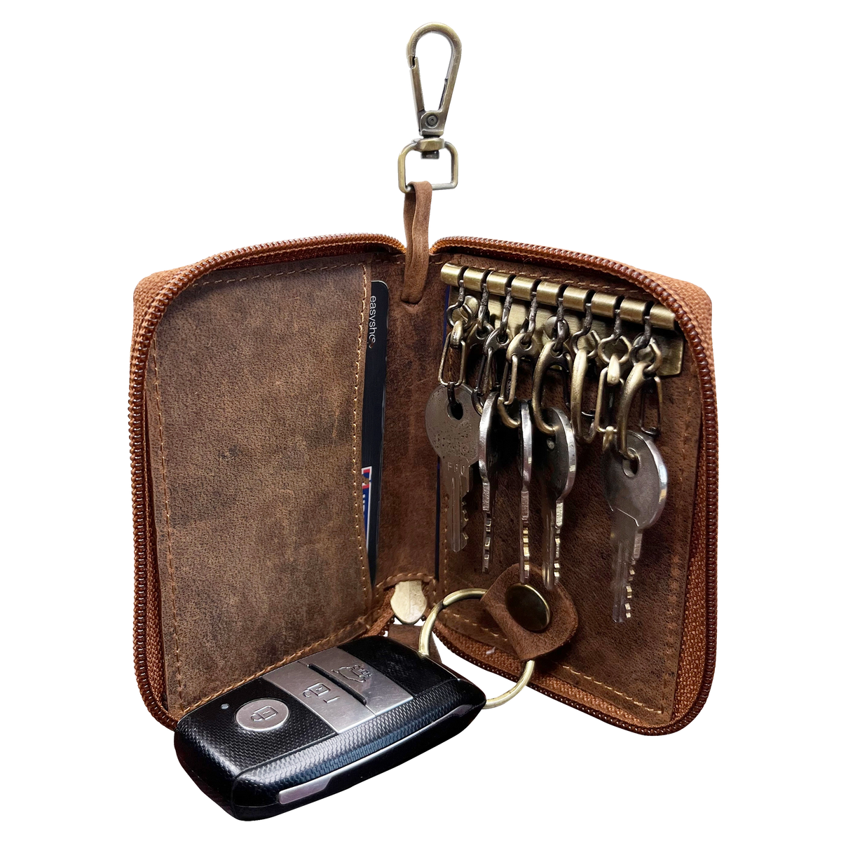 Iris Leather Key Holder Case Zippered Key Organizer Wallet with Belt Hook