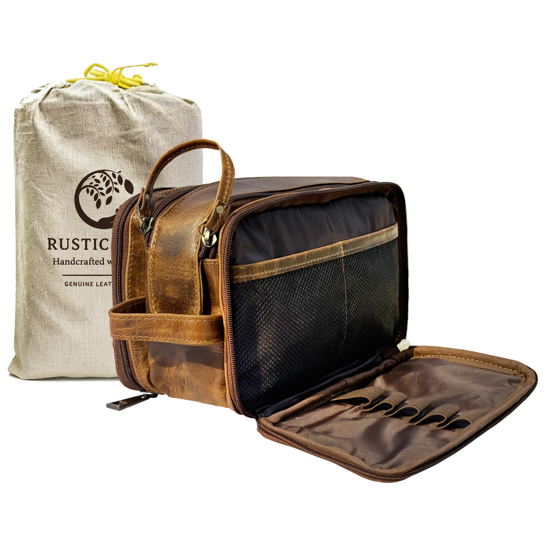 Wren Leather Toiletry Bag for Women Men By Rustic Town