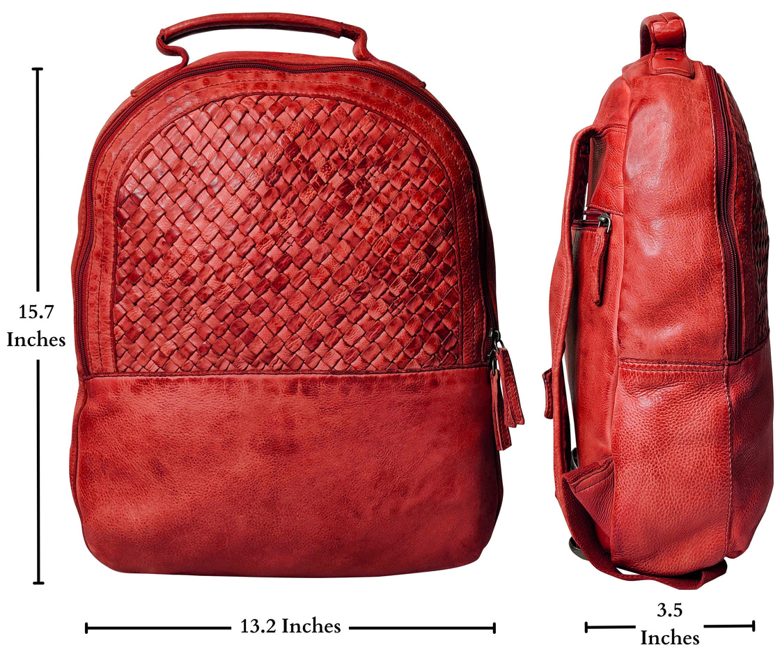 Leather Laptop Backpack for Women, Cherry