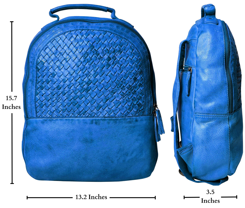 Leather Laptop Backpack for Women, Petrol Blue