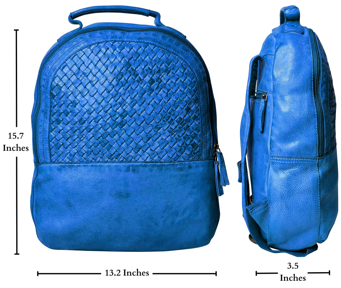 Leather Laptop Backpack for Women, Petrol Blue