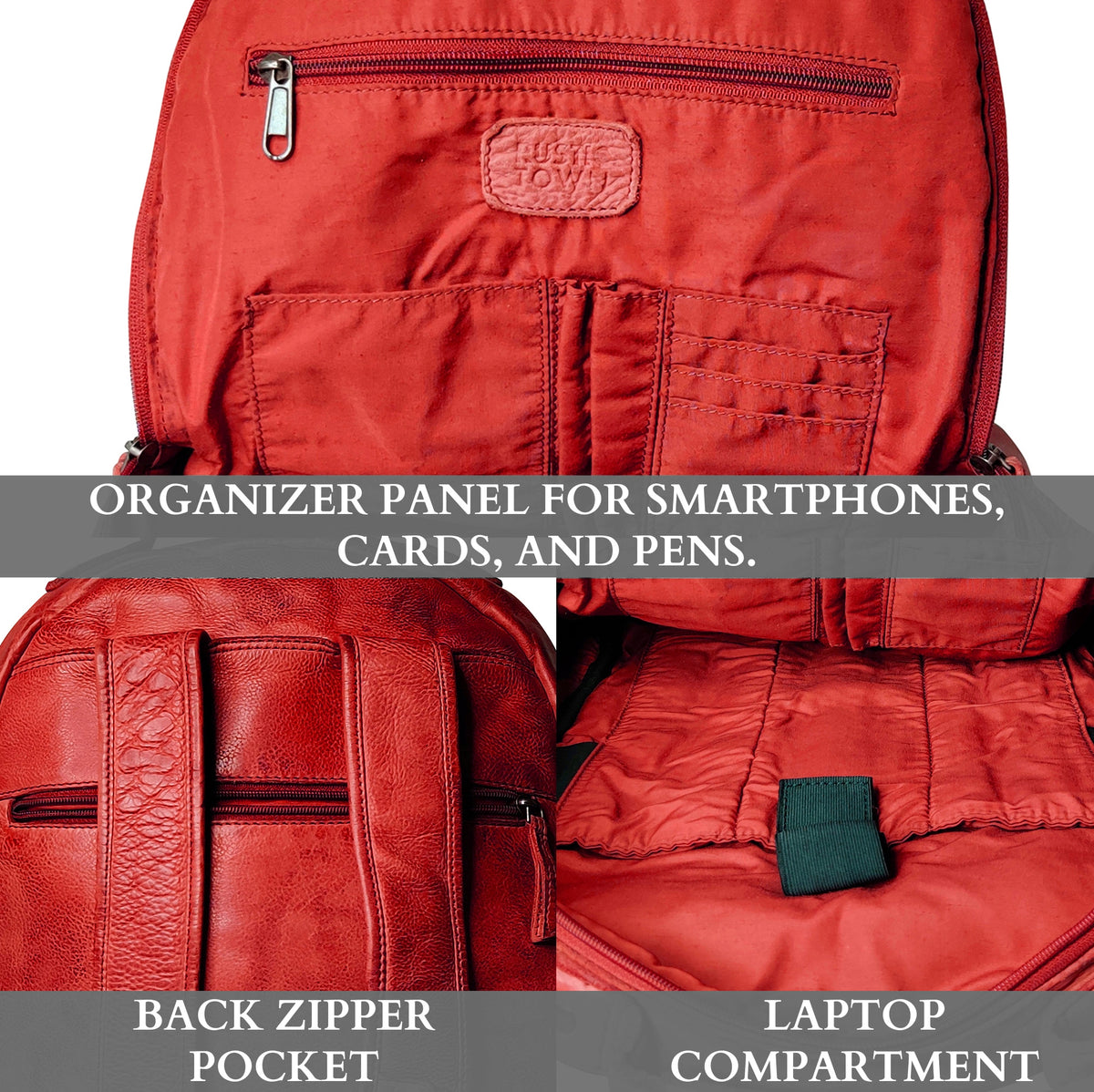 Leather Laptop Backpack for Women, Cherry