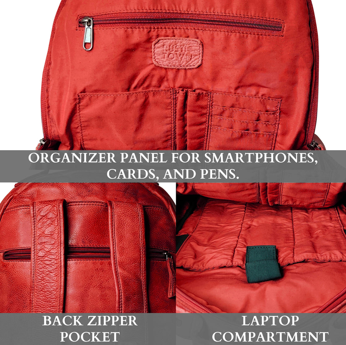 Leather Laptop Backpack for Women, Cherry