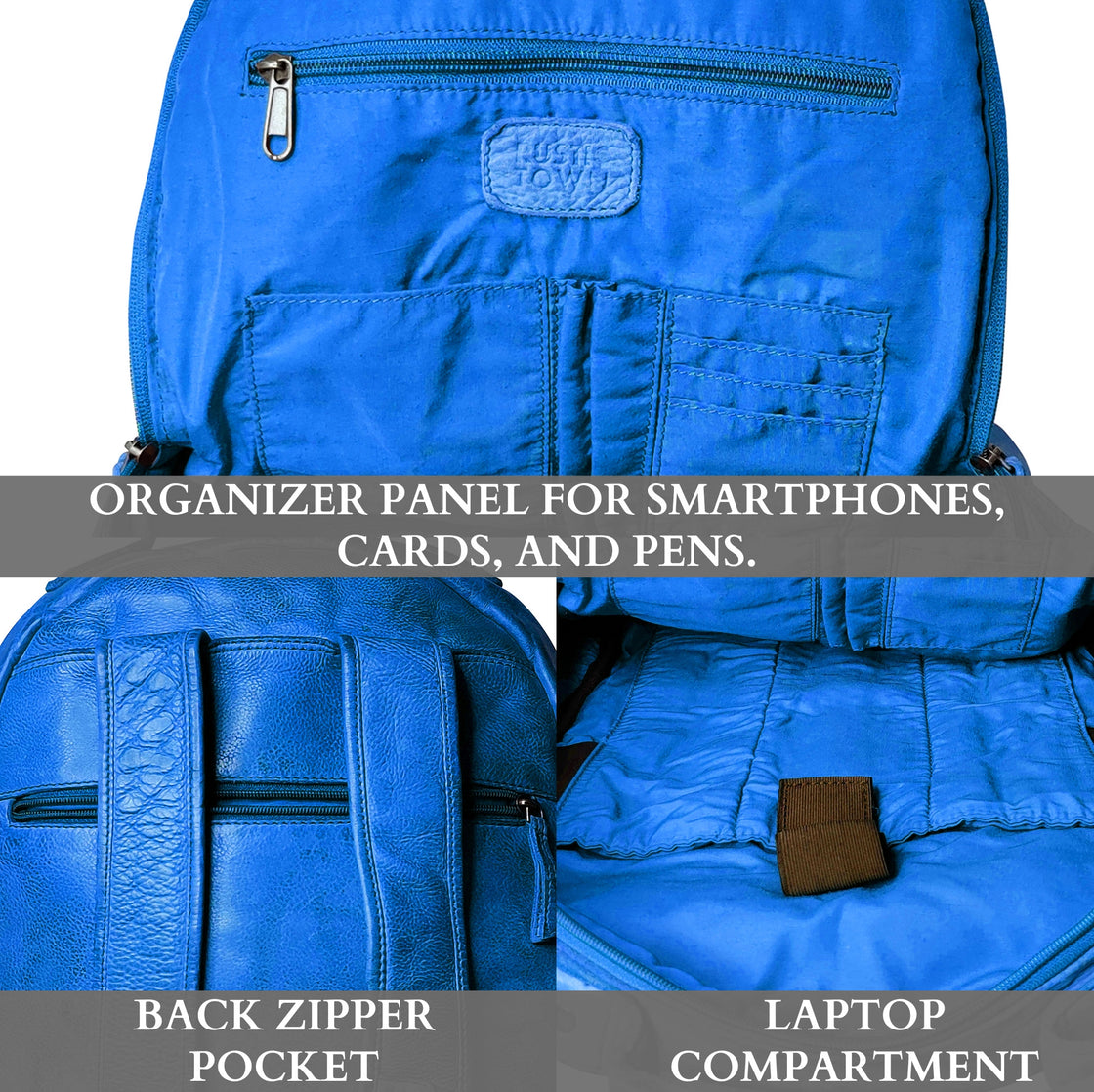 Leather Laptop Backpack for Women, Petrol Blue