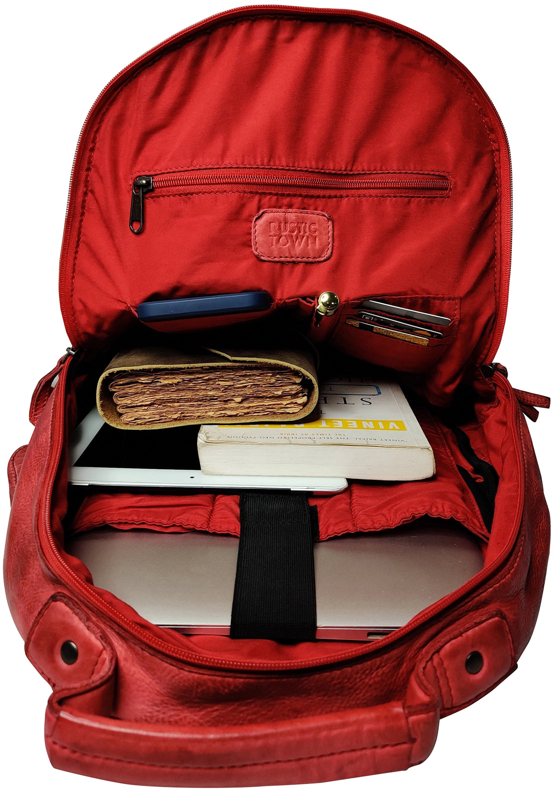 Leather Laptop Backpack for Women, Cherry