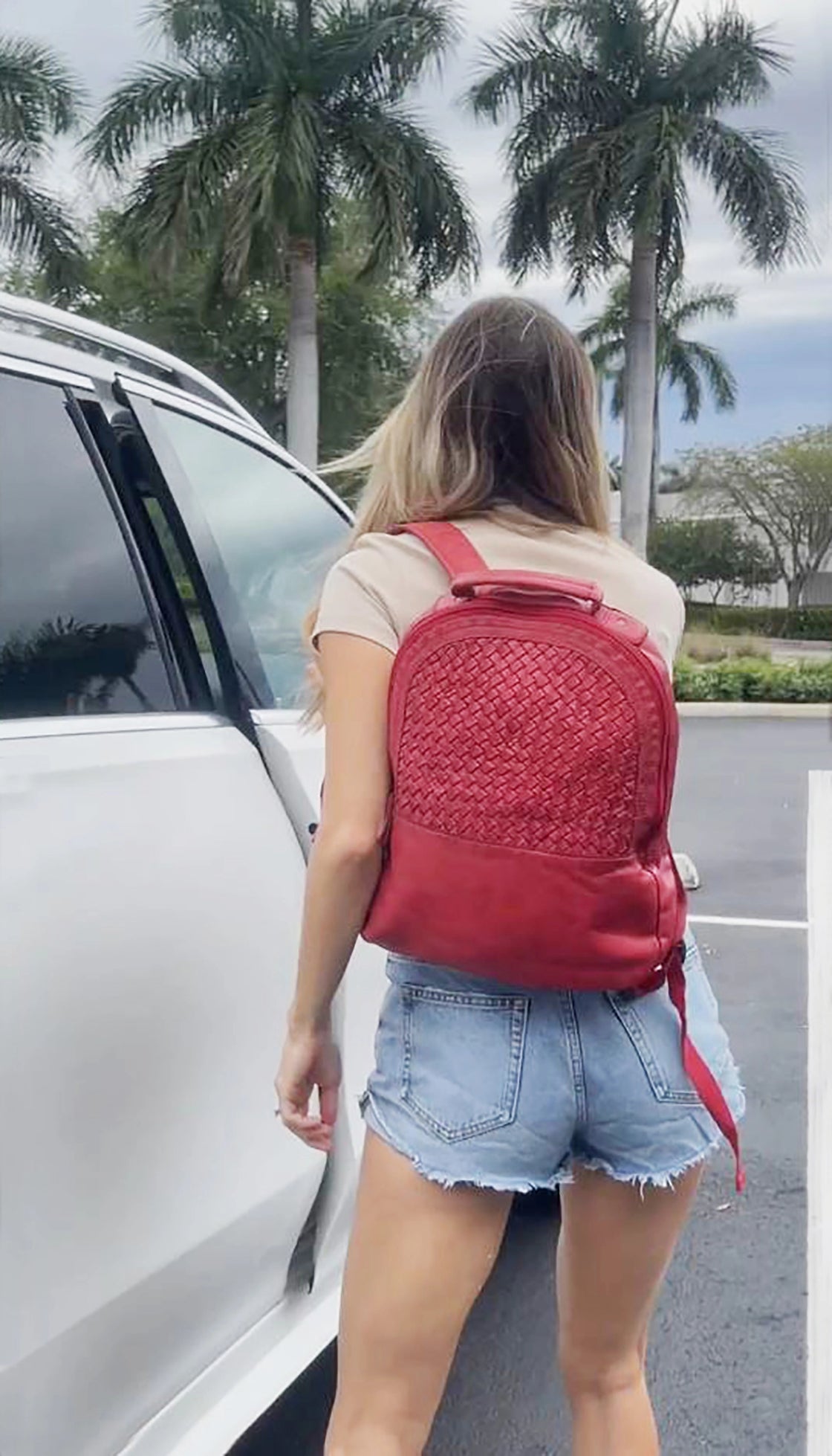 Leather Laptop Backpack for Women, Cherry
