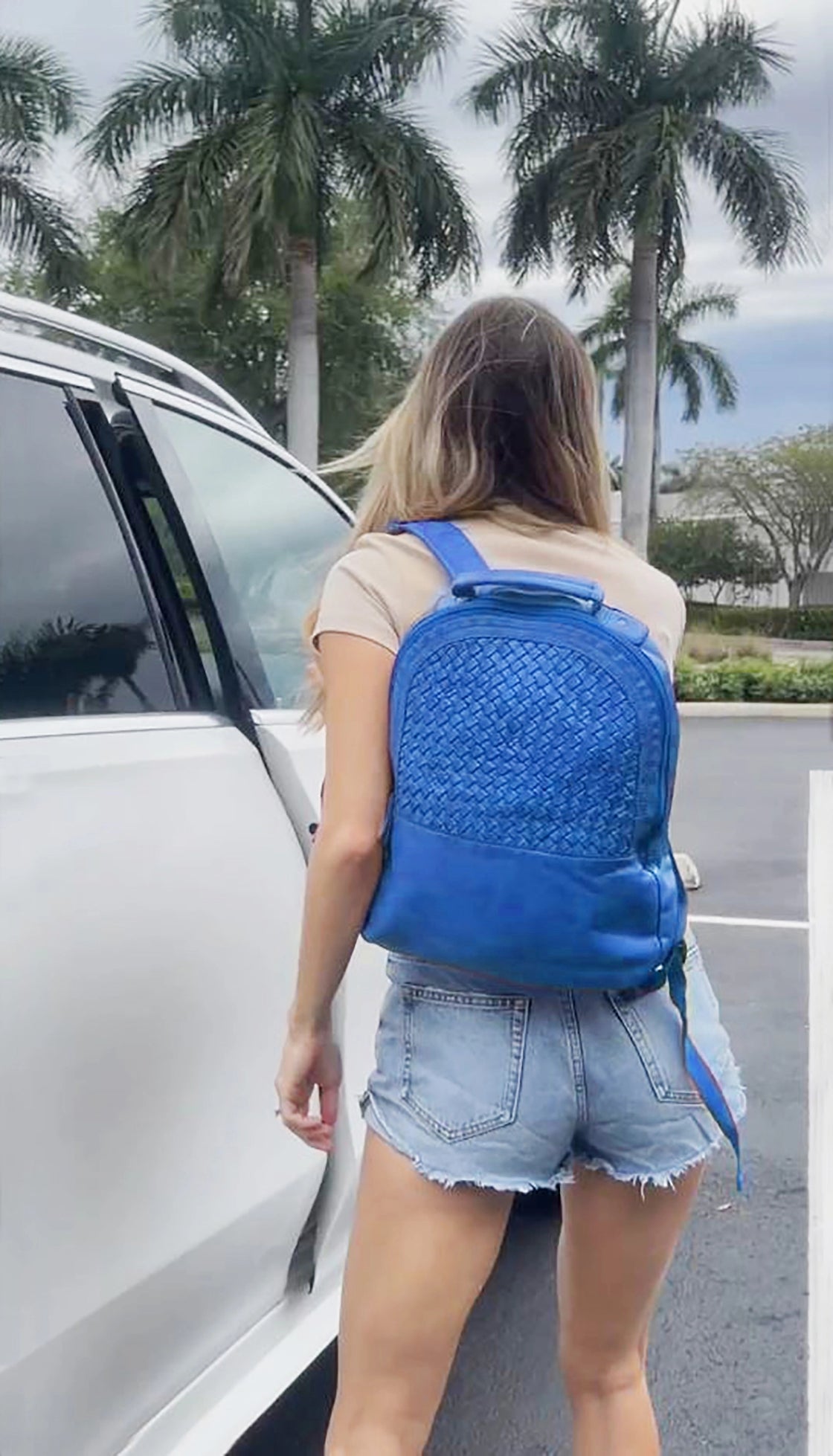 Leather Laptop Backpack for Women, Petrol Blue