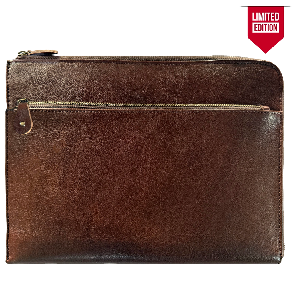 Leather Laptop Sleeve with Integrated Hand Strap