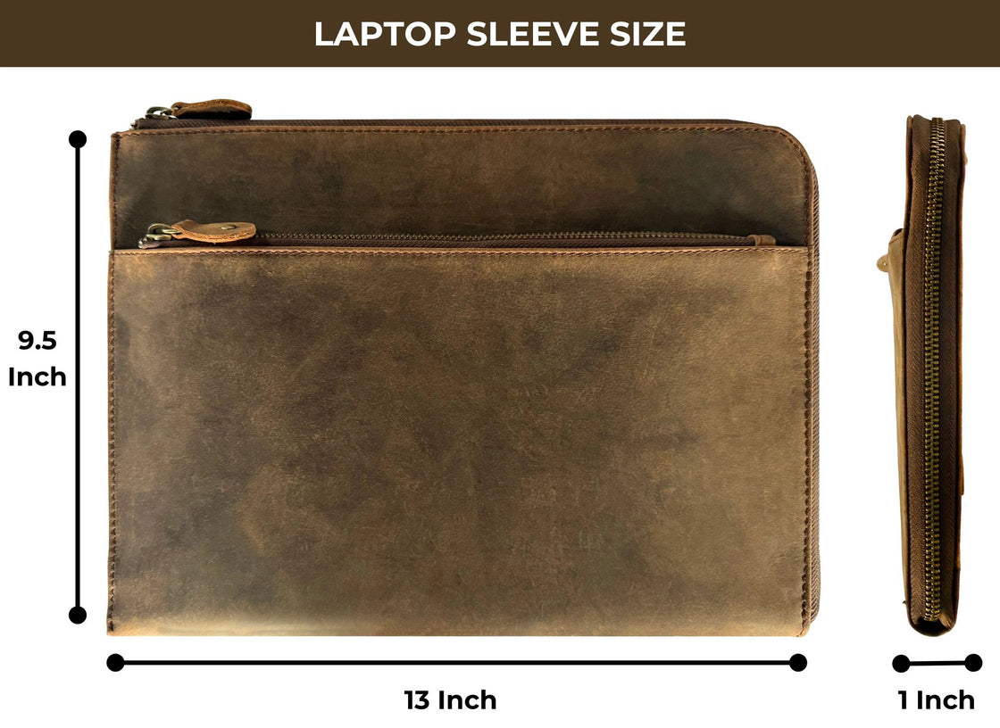 Full Grain Leather Laptop Sleeve with Integrated Hand Strap