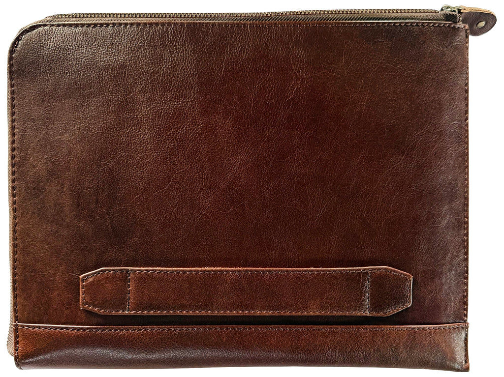 Leather Laptop Sleeve with Integrated Hand Strap