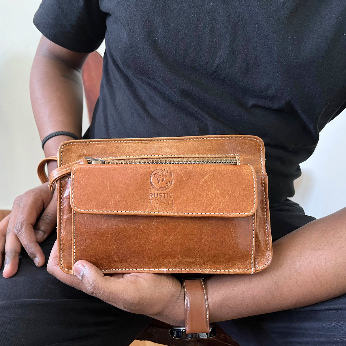 Leather Hand Pouch Men Purse Wallet Clutch Wrist Bag