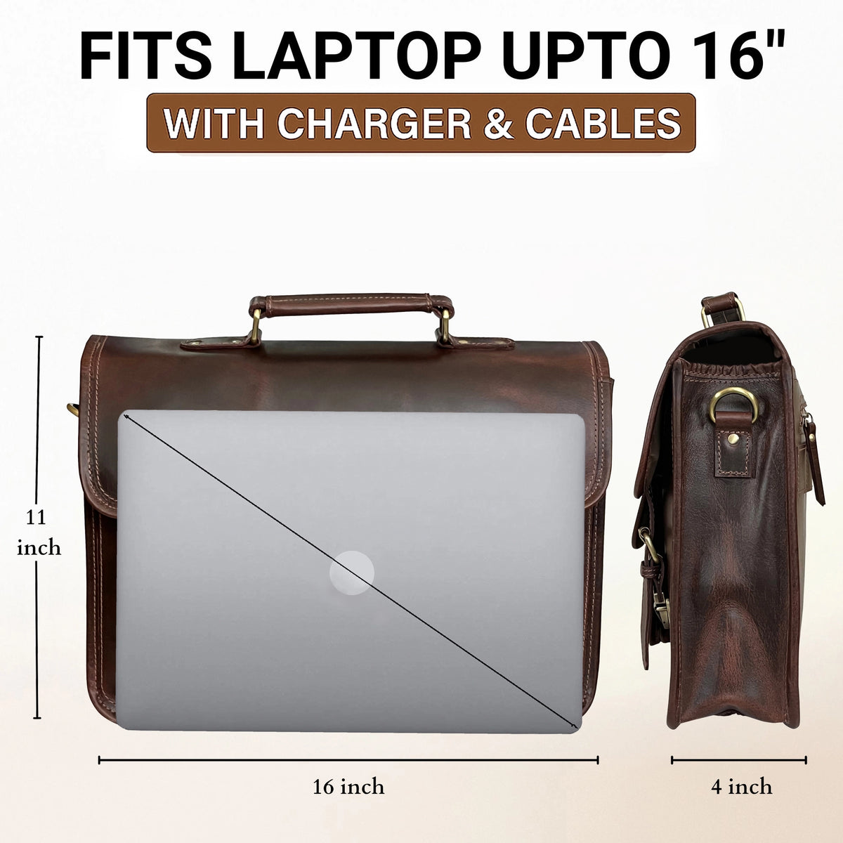 Hunter Buffalo 16" Classic Leather Satchel Briefcase Bag (Walnut Brown)