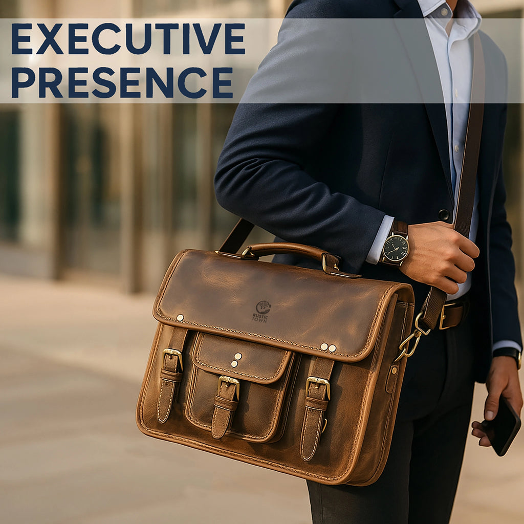 Vintage Classic 16" Leather Satchel Briefcase Bag (Antique Brown)