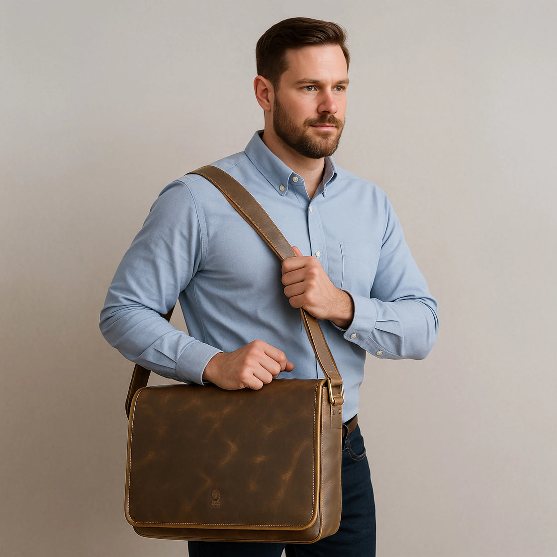 Ranger Buffalo Leather Crossbody Laptop Messenger Bag (Brown)