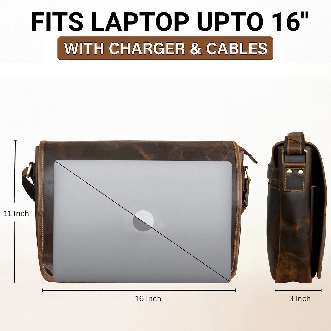 Ranger Buffalo Leather Crossbody Laptop Messenger Bag (Brown)