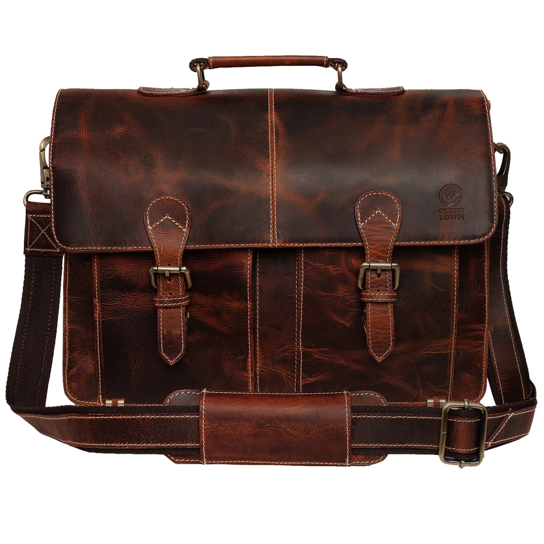 Wayne Premium 16" Leather Satchel Office Laptop Bag (Dark)