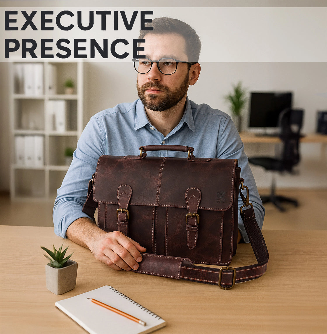 Wayne Premium 16" Leather Satchel Office Laptop Bag (Dark)