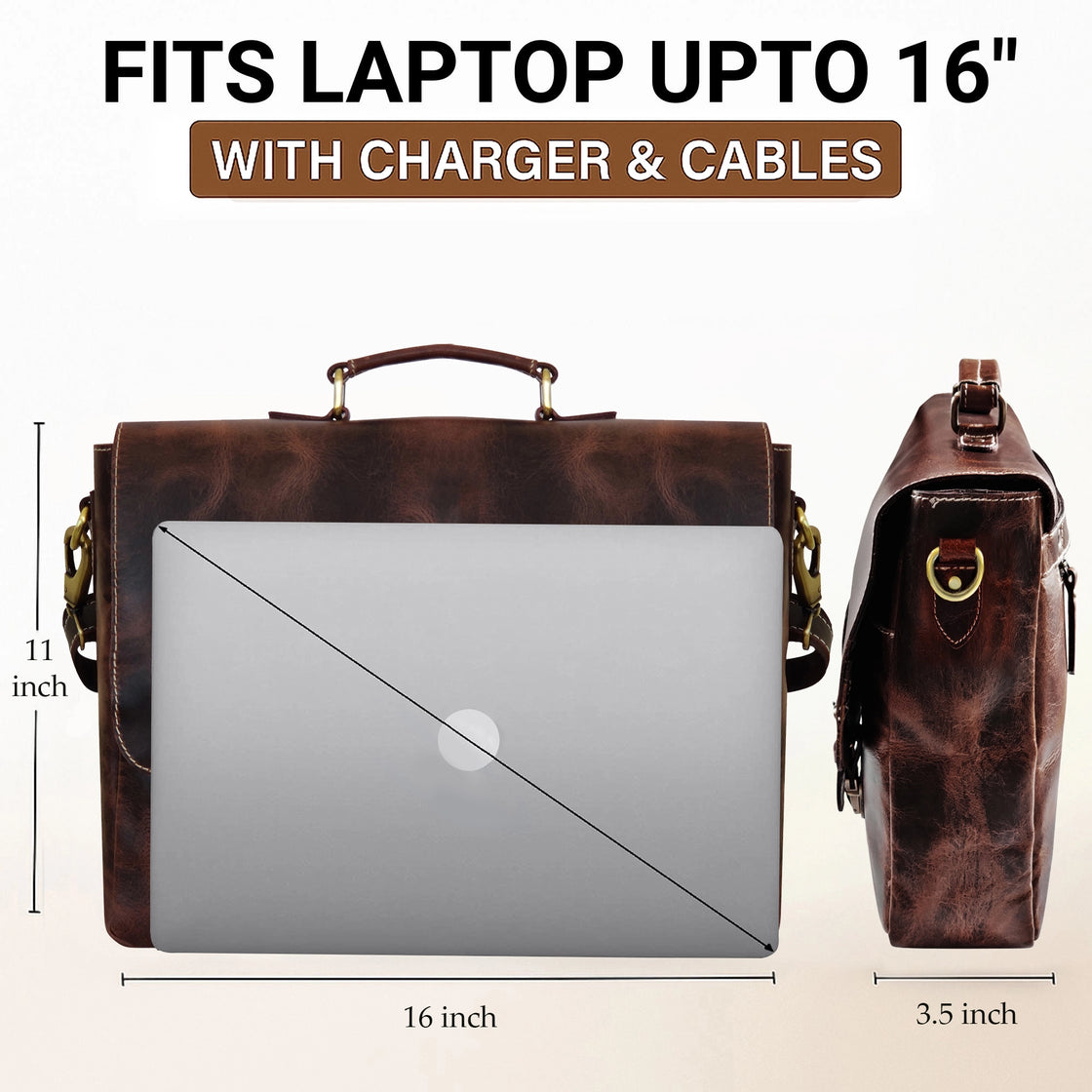 Predator 16" Leather Satchel Laptop Briefcase Bag (Mulberry)