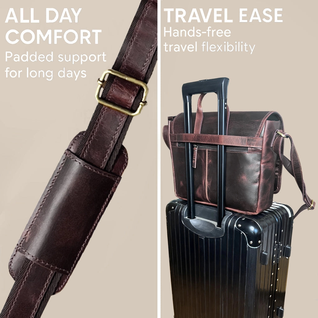 Outlander Leather Laptop Messenger Bag – 14 Inch Office Satchel Travel Crossbody for Men