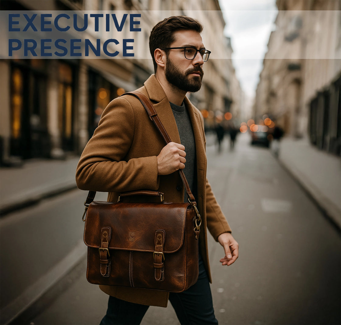 Predator 16" Leather Briefcase Laptop Messenger Bag (Antique Brown)6