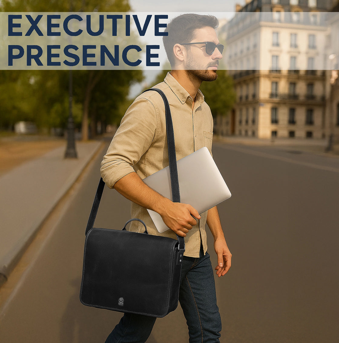 Outlander 14" Leather Briefcase Bag for Men – Laptop Messenger for Office & Travel