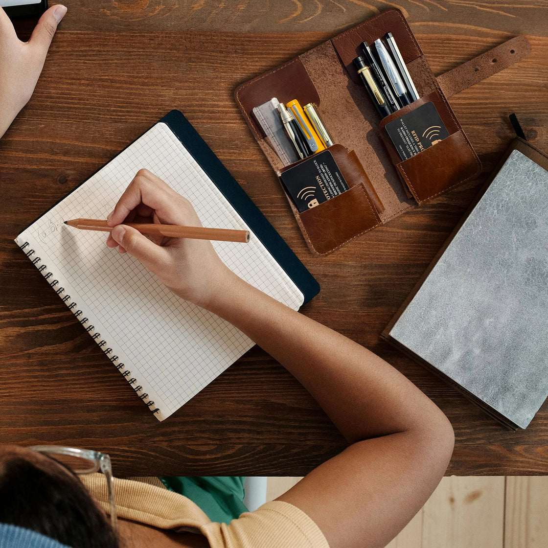 Theo Leather Pen Pencil Case | Handcrafted Artist Tool Organizer
