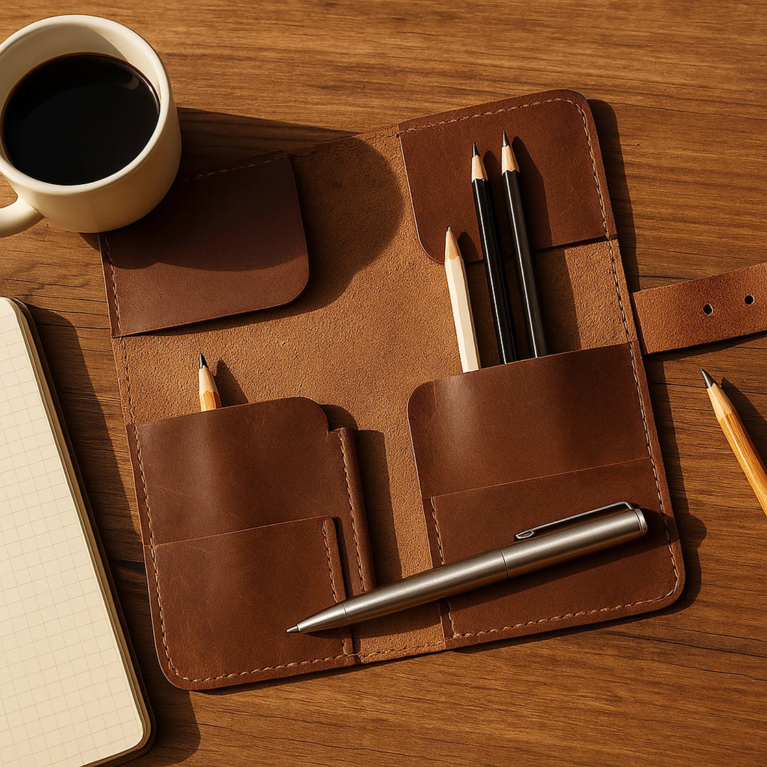 Theo Leather Pen Pencil Case | Handcrafted Artist Tool Organizer