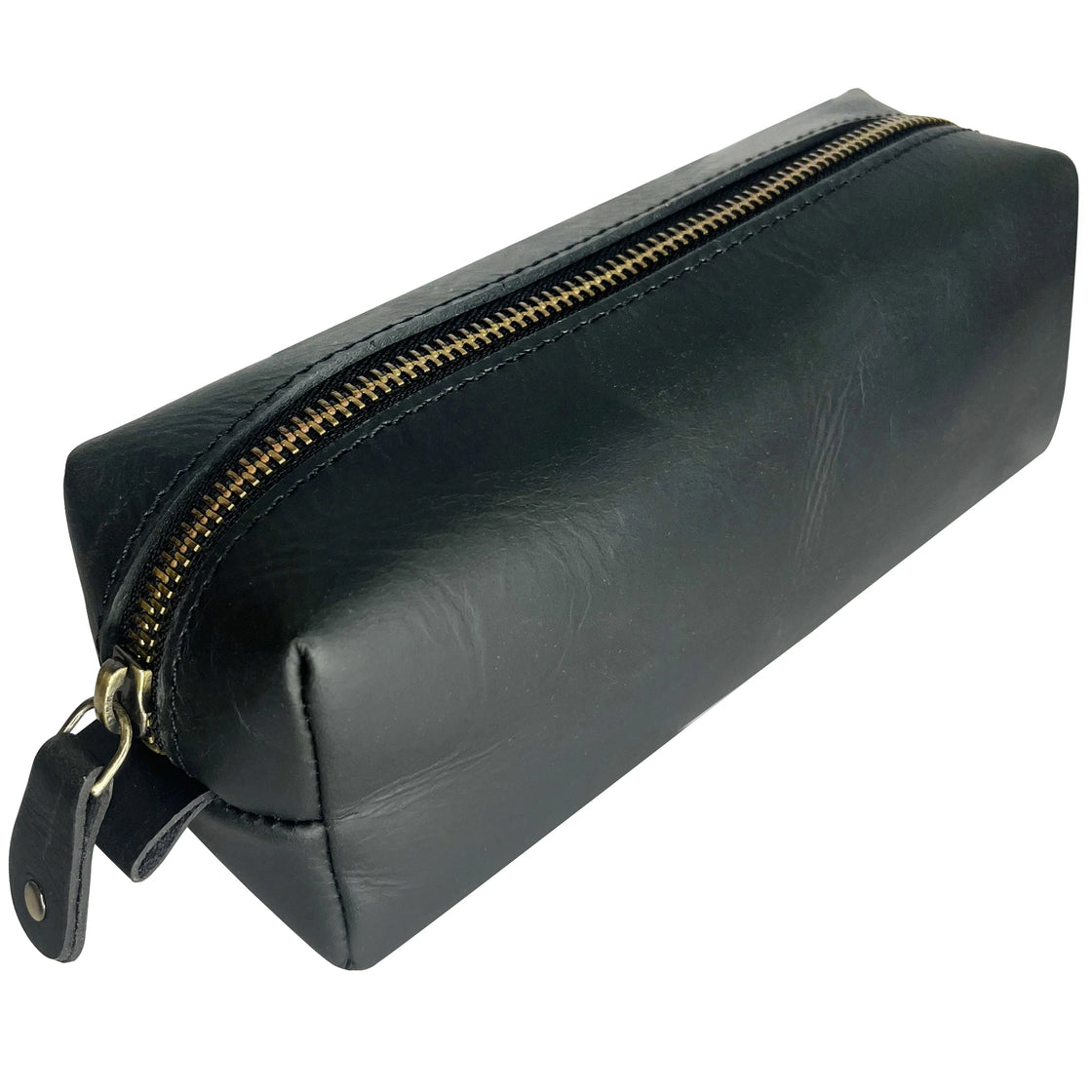 Charlie Leather Pencil Case - Handcrafted Premium Zippered Pen Pouch (Black)