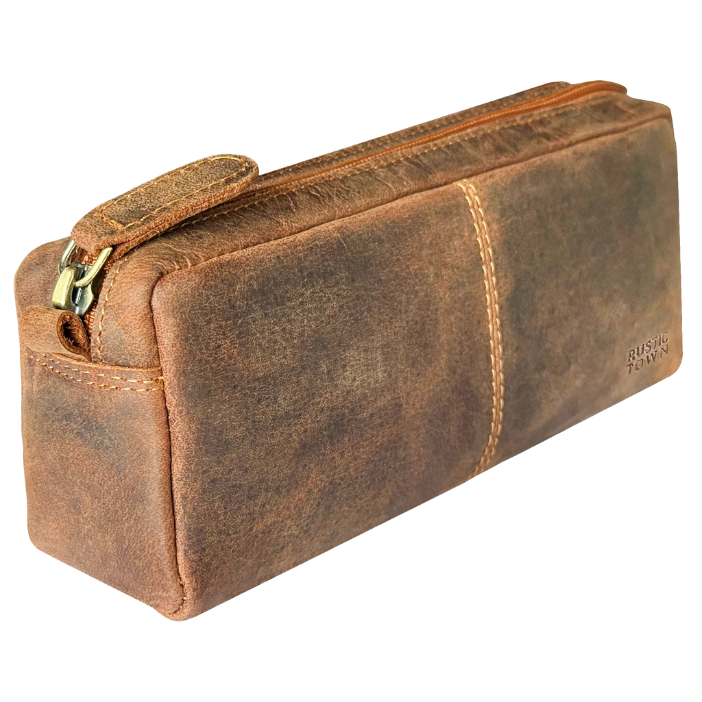 Leo Full Grain Leather Pencil Case – Handcrafted Pen Pouch Zipper Pencil Organizer