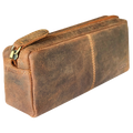 Leo Full Grain Leather Pencil Case – Handcrafted Pen Pouch Zipper Pencil Organizer
