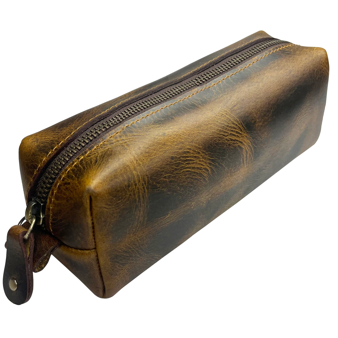 Charlie Leather Pencil Case - Handcrafted Premium Zippered Pen Pouch (Antique Brown)