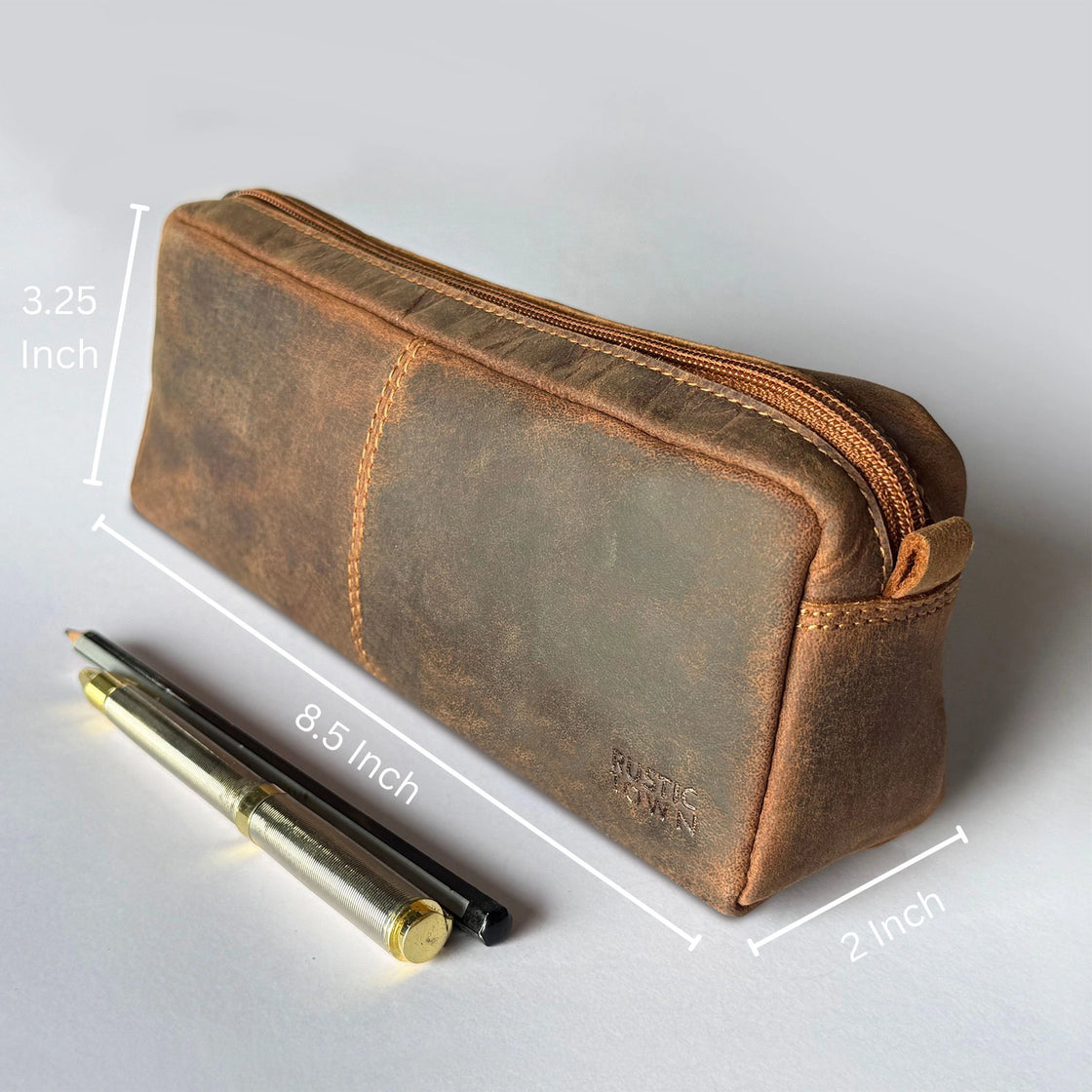 Leo Full Grain Leather Pencil Case – Handcrafted Pen Pouch Zipper Pencil Organizer