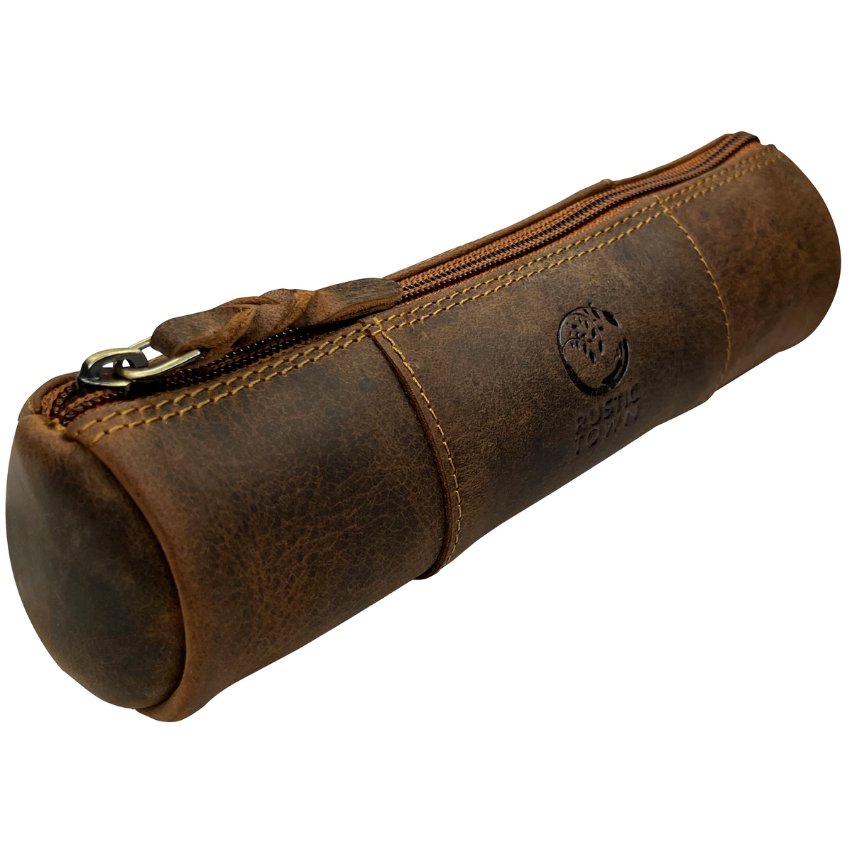 Winnie Leather Zipper Pen Pencil Case (Brown)