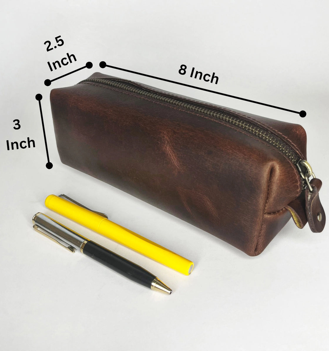 Charlie Leather Pencil Case - Handcrafted Premium Zippered Pen Pouch (Walnut Brown)