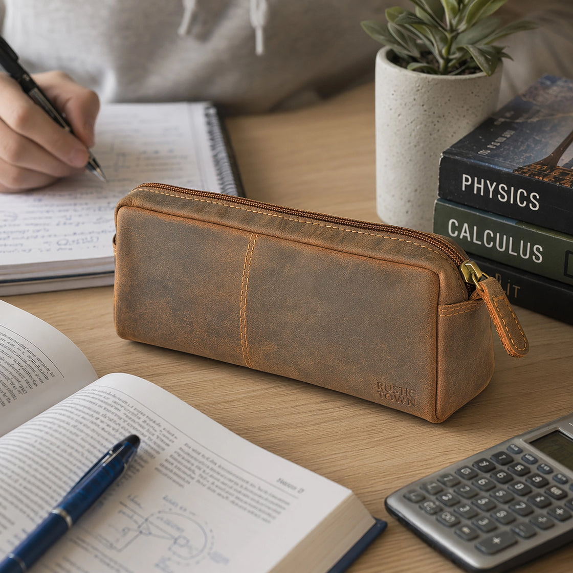 Leo Full Grain Leather Pencil Case – Handcrafted Pen Pouch Zipper Pencil Organizer