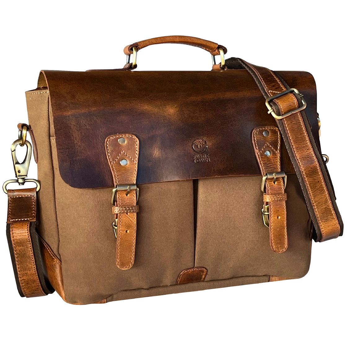 Retro Style Leather Canvas Messenger Bag Briefcase Laptop Bag (Olive Green)