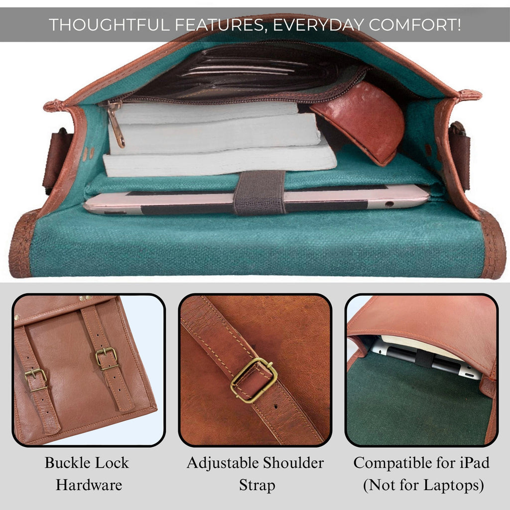 Zeus 11" Leather Crossbody iPad Tablet Messenger Bag