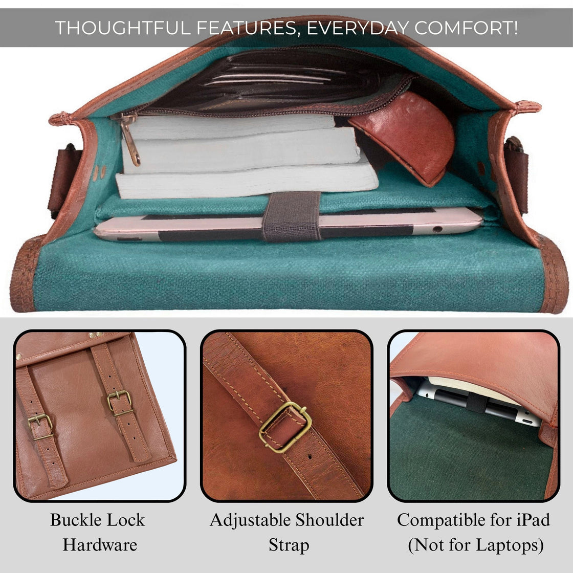 Zeus 11" Leather Crossbody iPad Tablet Messenger Bag