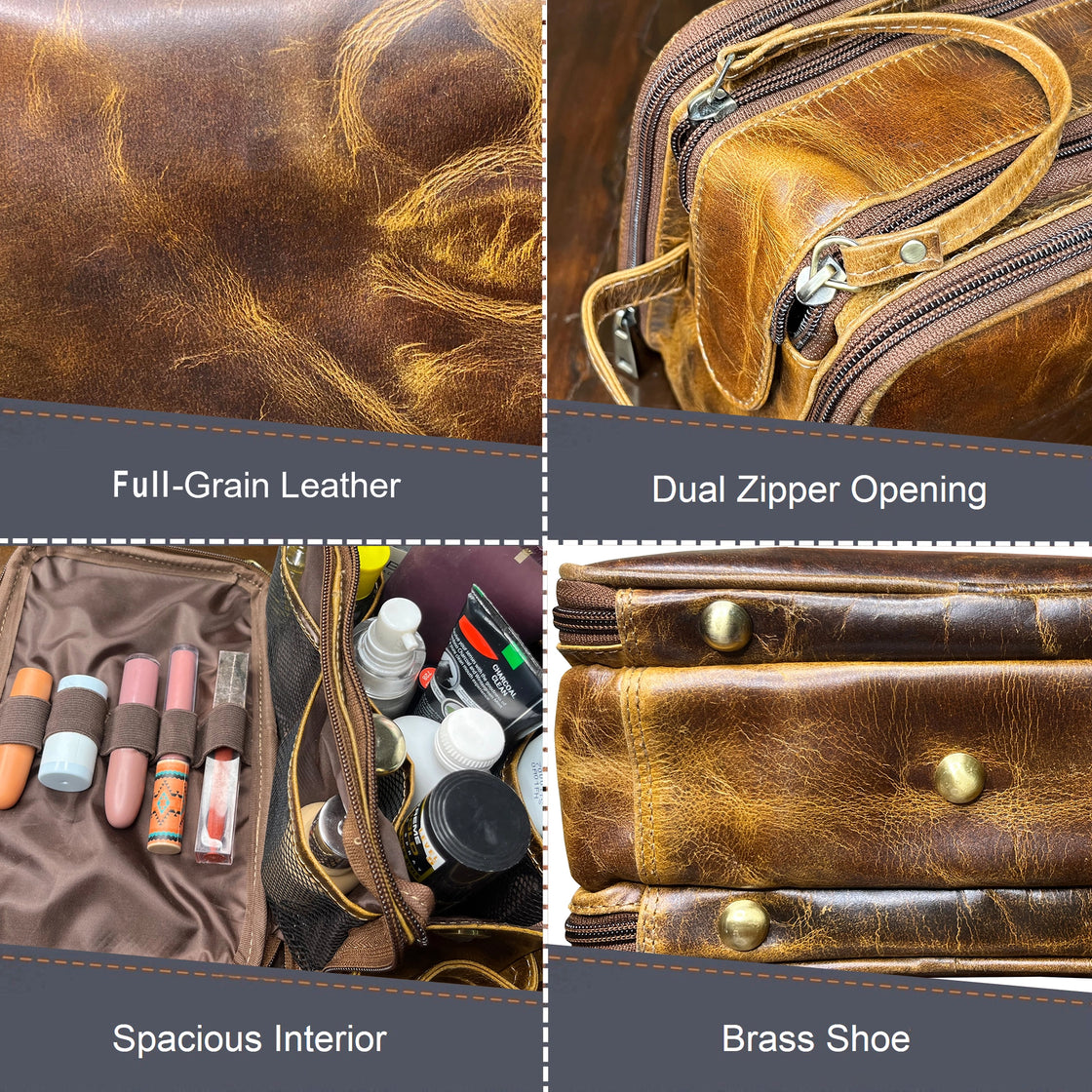 Wren Leather Toiletry Bag for Women Men By Rustic Town