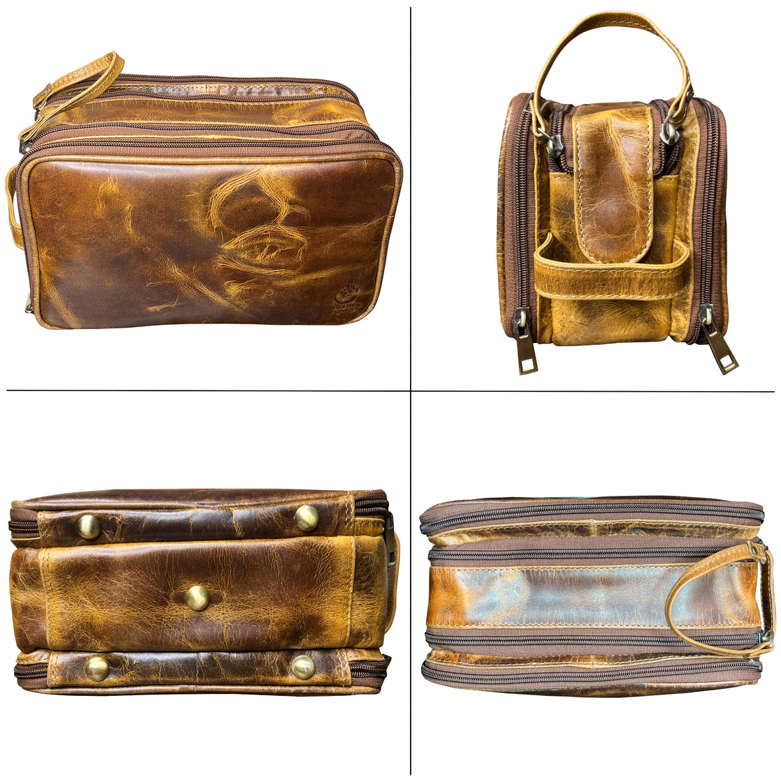 Wren Leather Toiletry Bag for Women Men By Rustic Town