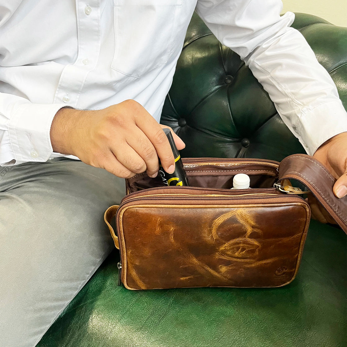 Wren Leather Toiletry Bag for Women Men By Rustic Town
