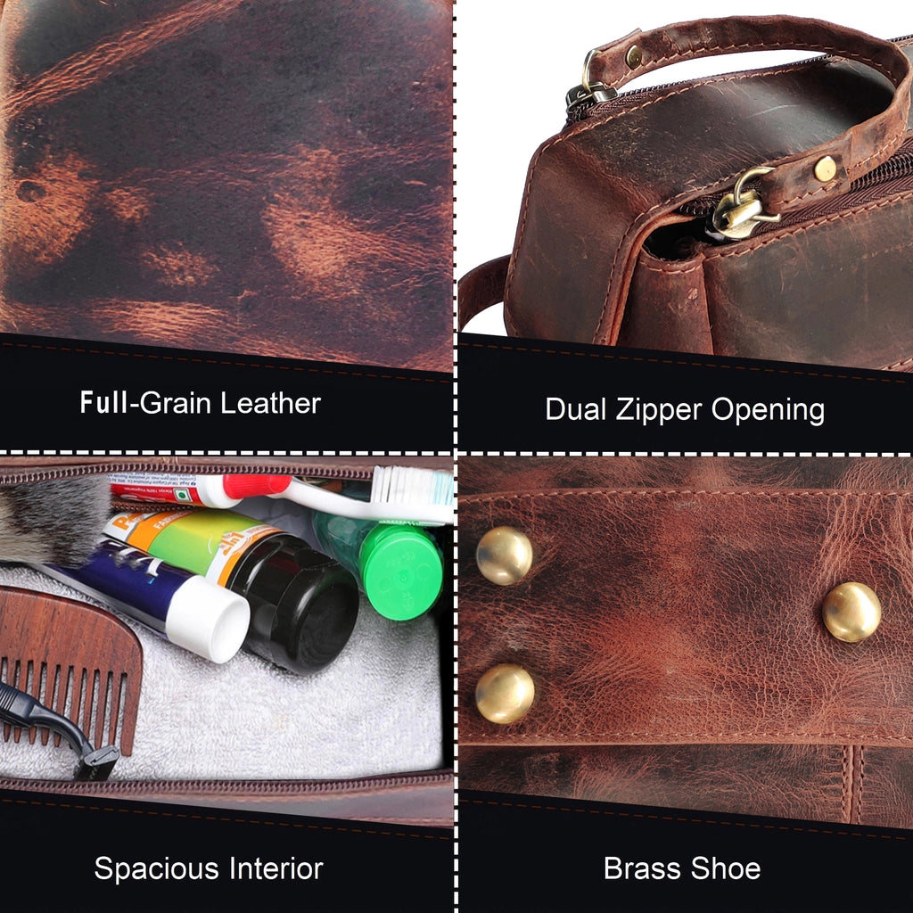 Leather Toiletry Bag for Men and Women (Walnut Brown)