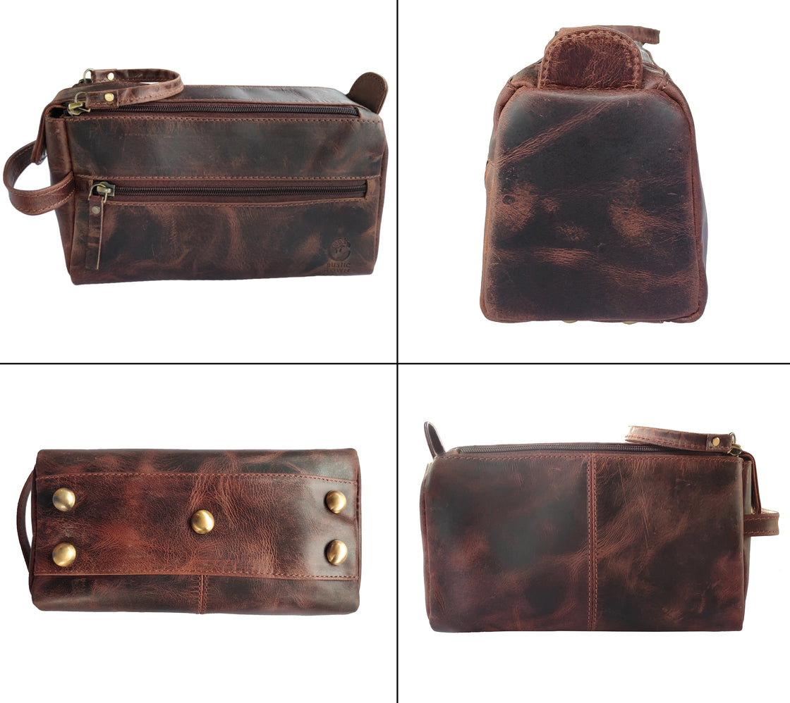 Leather Toiletry Bag for Men and Women (Walnut Brown)