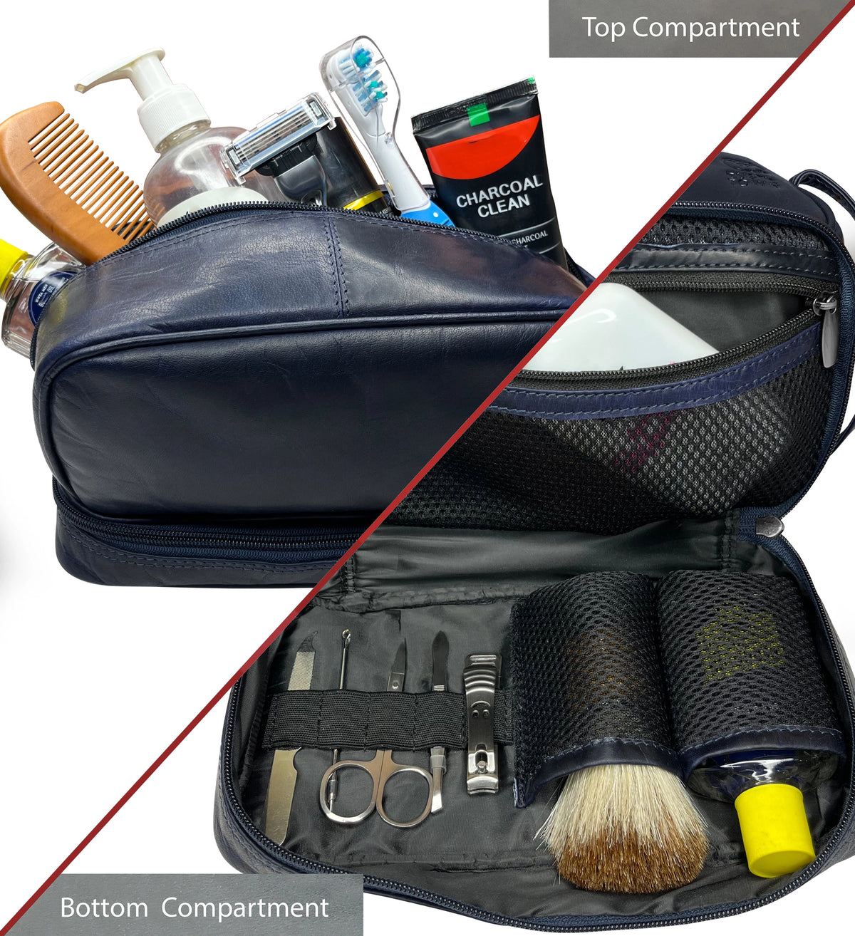 Nancy Leather Toiletry Bag for Men & Women - Travel Dopp Shaving Kit