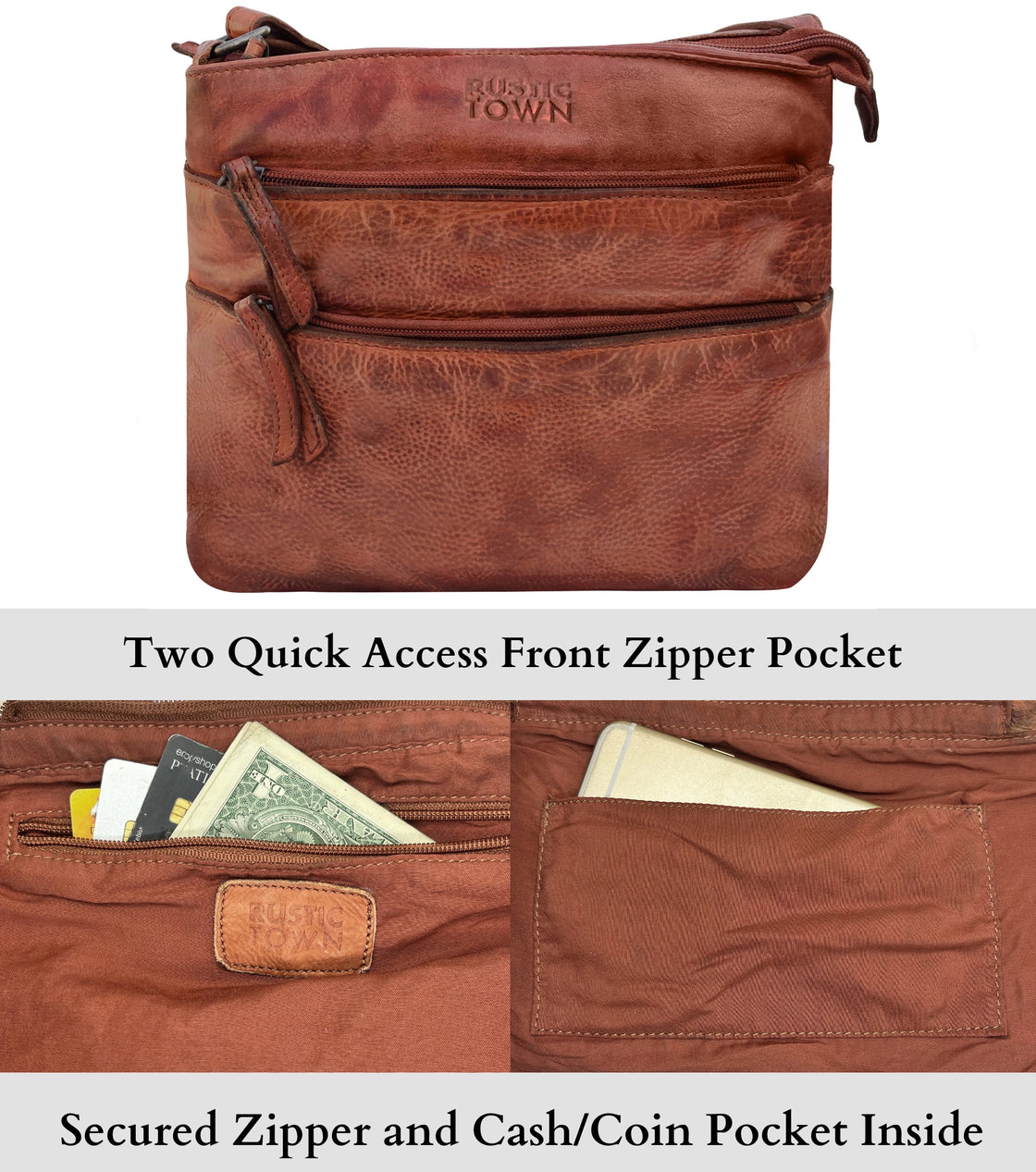 Leather Crossbody Bag for Women, Brick Red