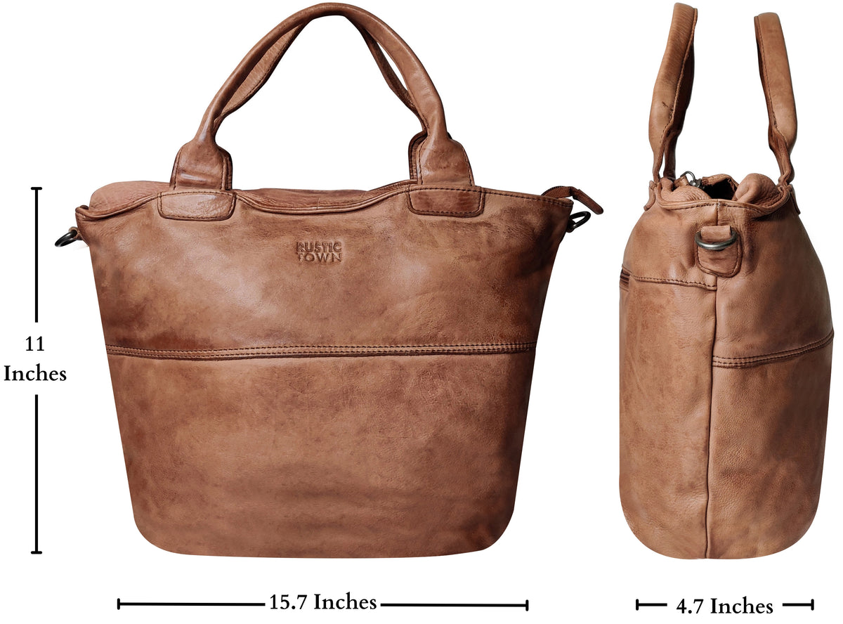 Leather Tote Bag for Women, Cognac