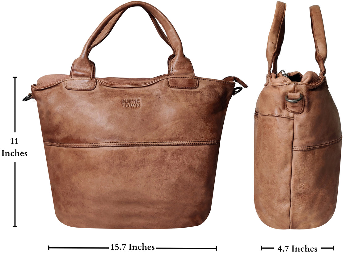 Leather Tote Bag for Women, Cognac