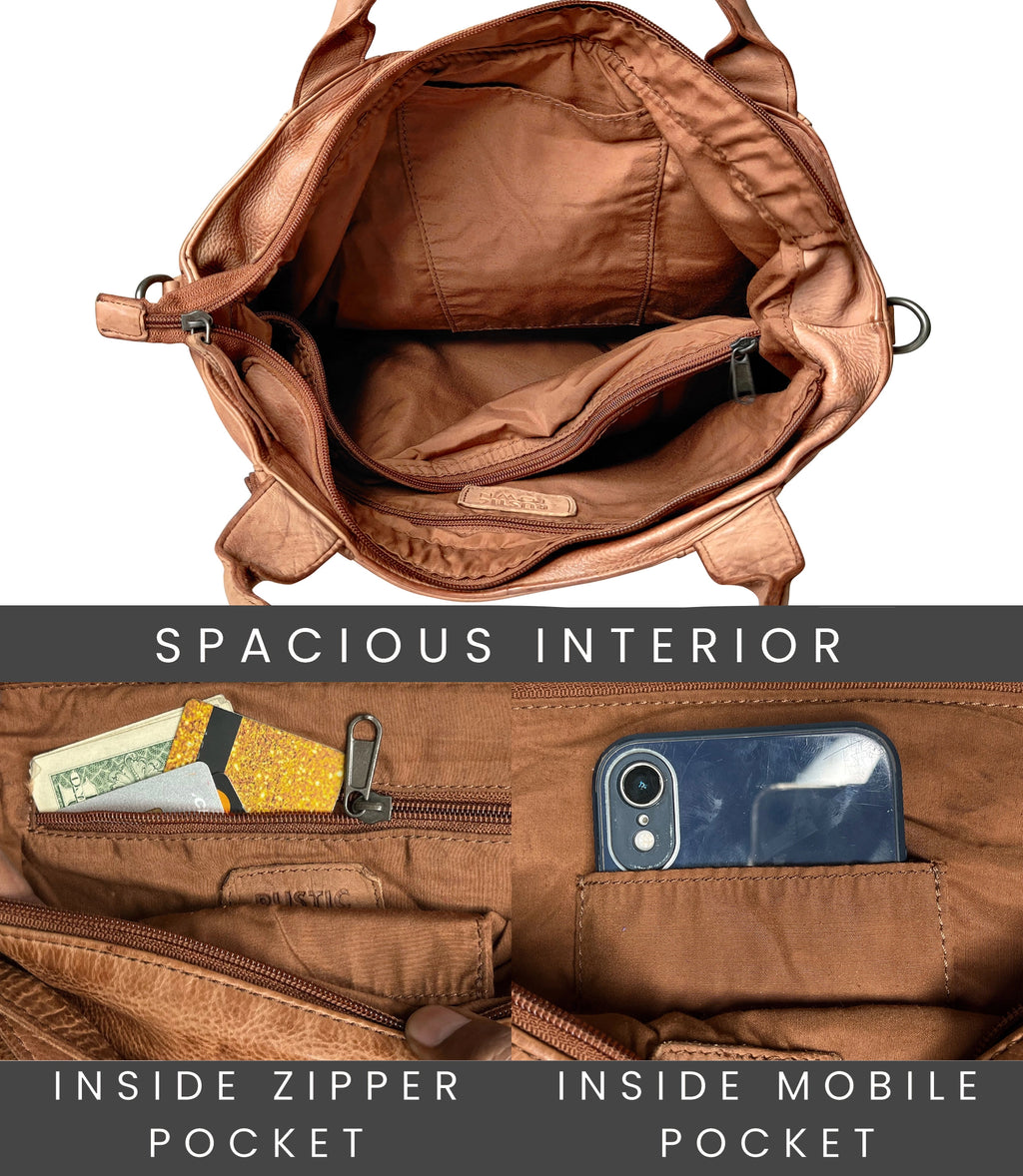 Leather Tote Bag for Women, Cognac