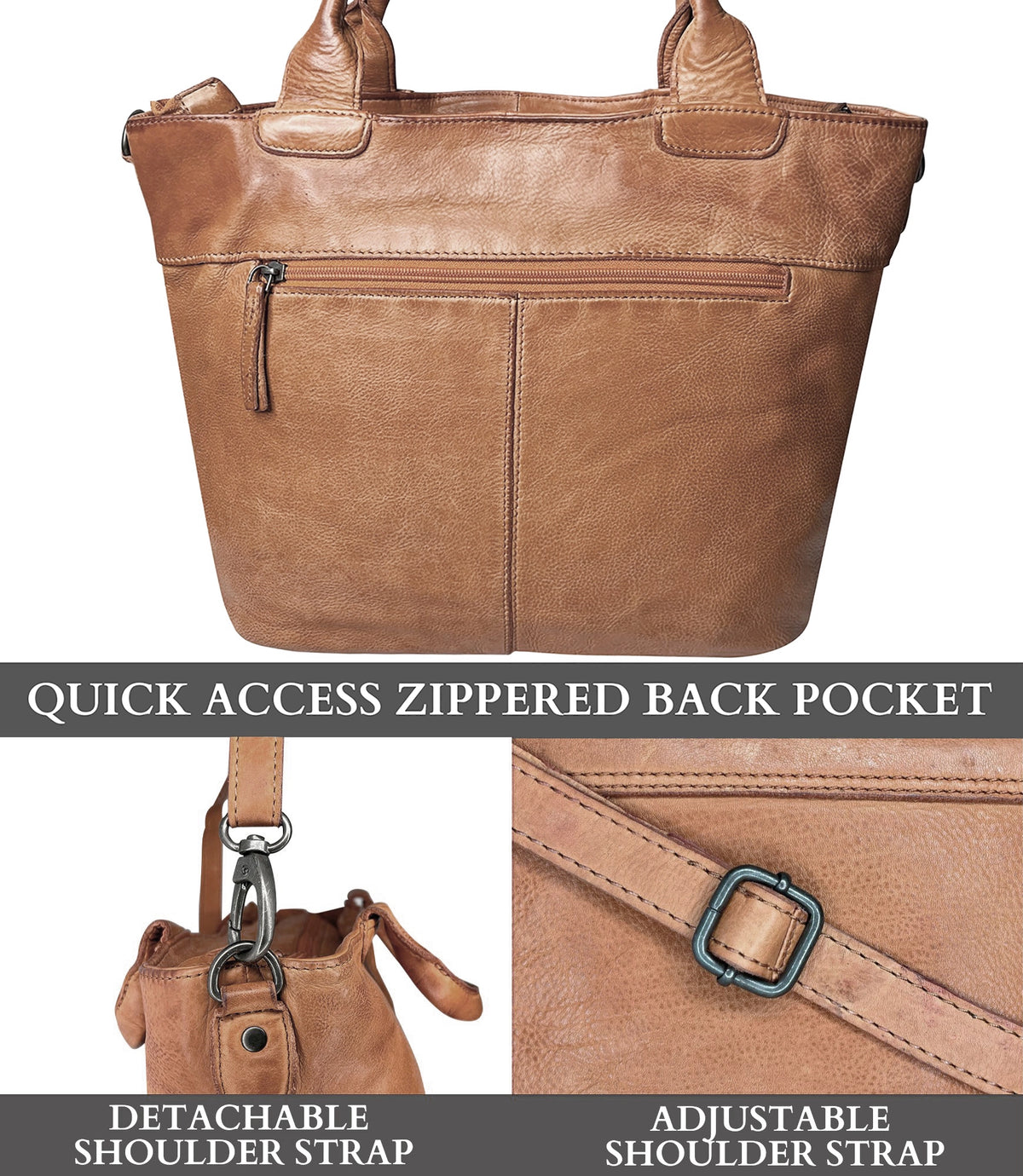 Leather Tote Bag for Women, Cognac