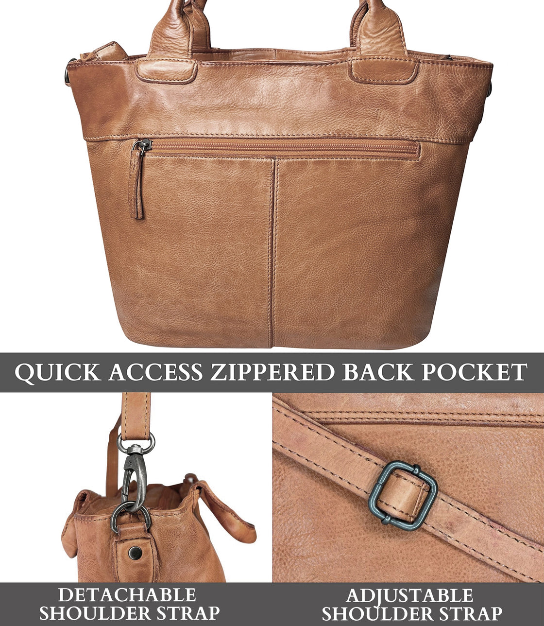 Leather Tote Bag for Women, Cognac